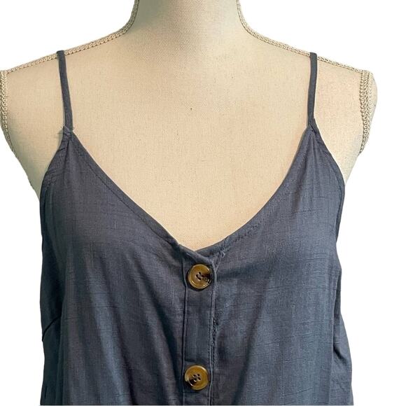 Vintage Inspired Impressions Blue Linen Camisole Blouse Tortoiseshell Buttons L - Picture 5 of 6